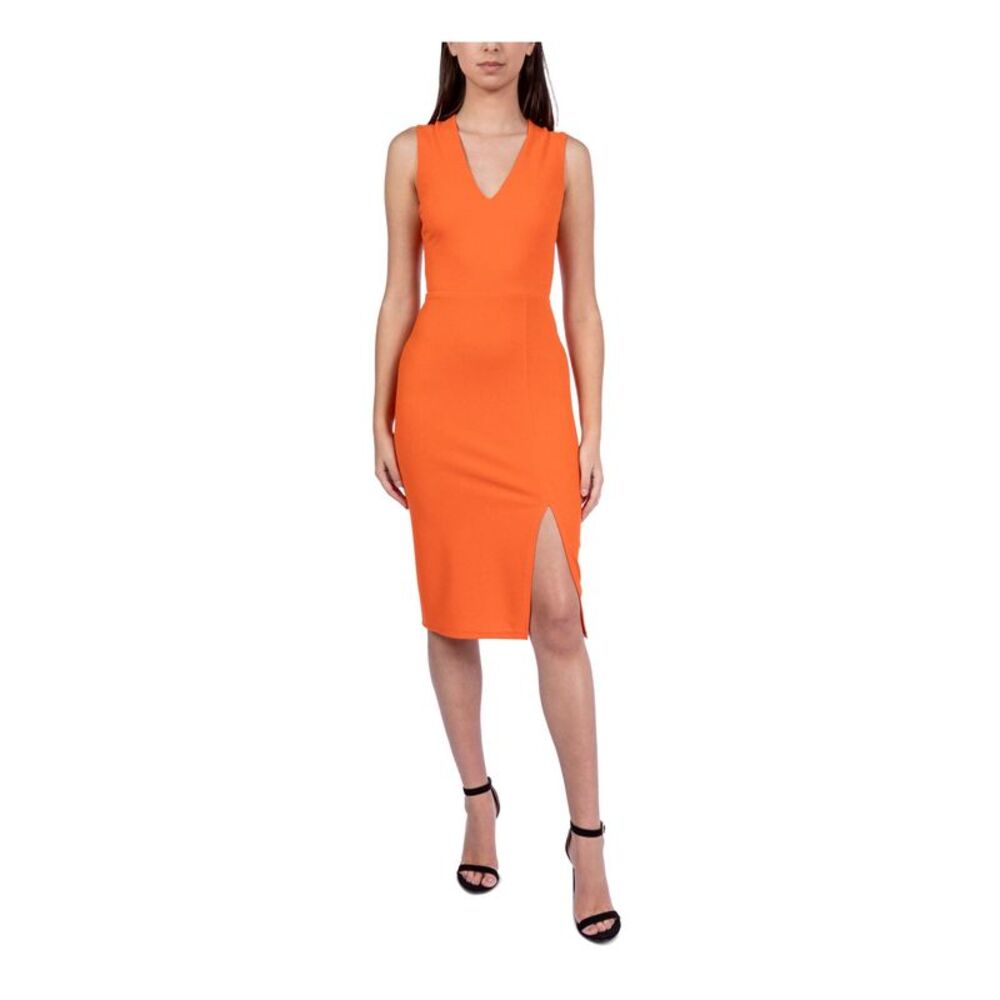 B DARLIN Womens Orange Crisscross Back Unlined Sleeveless Dress 13\14